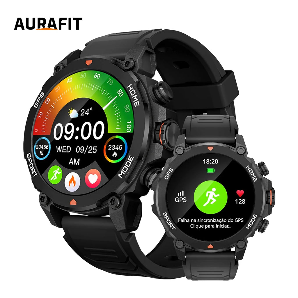 AURAFIT TREK 1: Relógio GPS com Tela AMOLED 1.43", 5ATM, 150+ Modos Esportivos, Monitor Saúde, Compatível Android/iOS