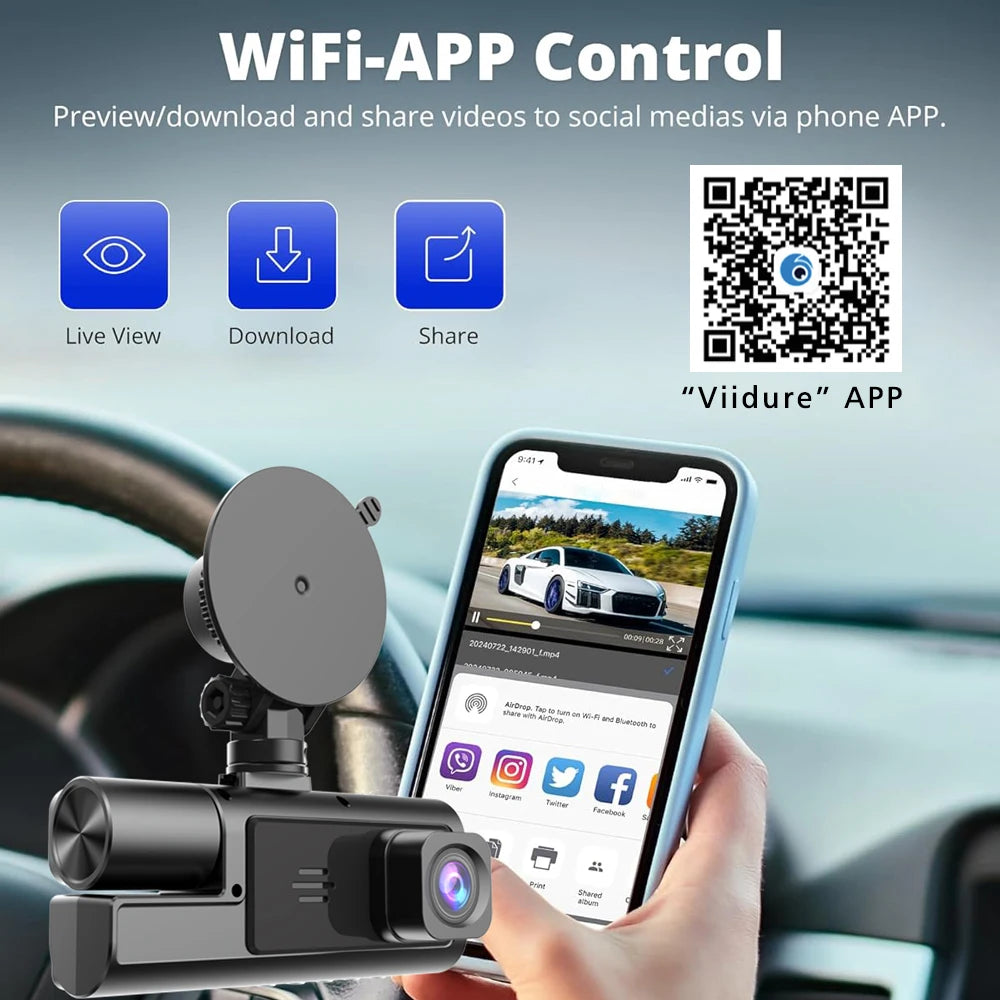 WIFI 3 Camera Car DVR Mini 1080P