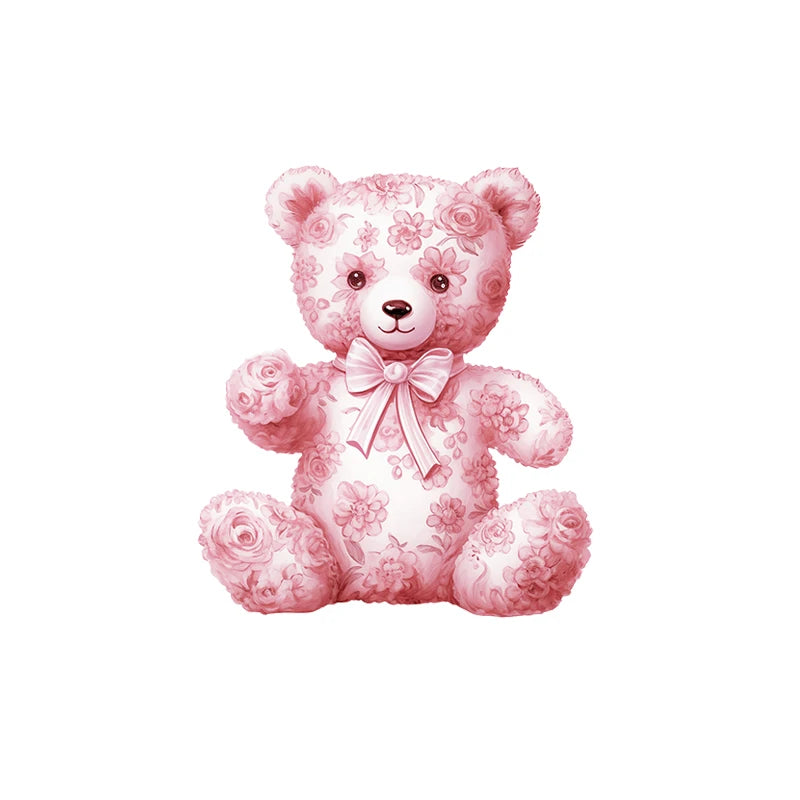Decoración de telón de fondo para fiesta de cumpleaños con recortes de ositos de peluche de tablero KT para baby shower, rosa Toile De Jouy, globos aerostáticos, cartón, floral rosa