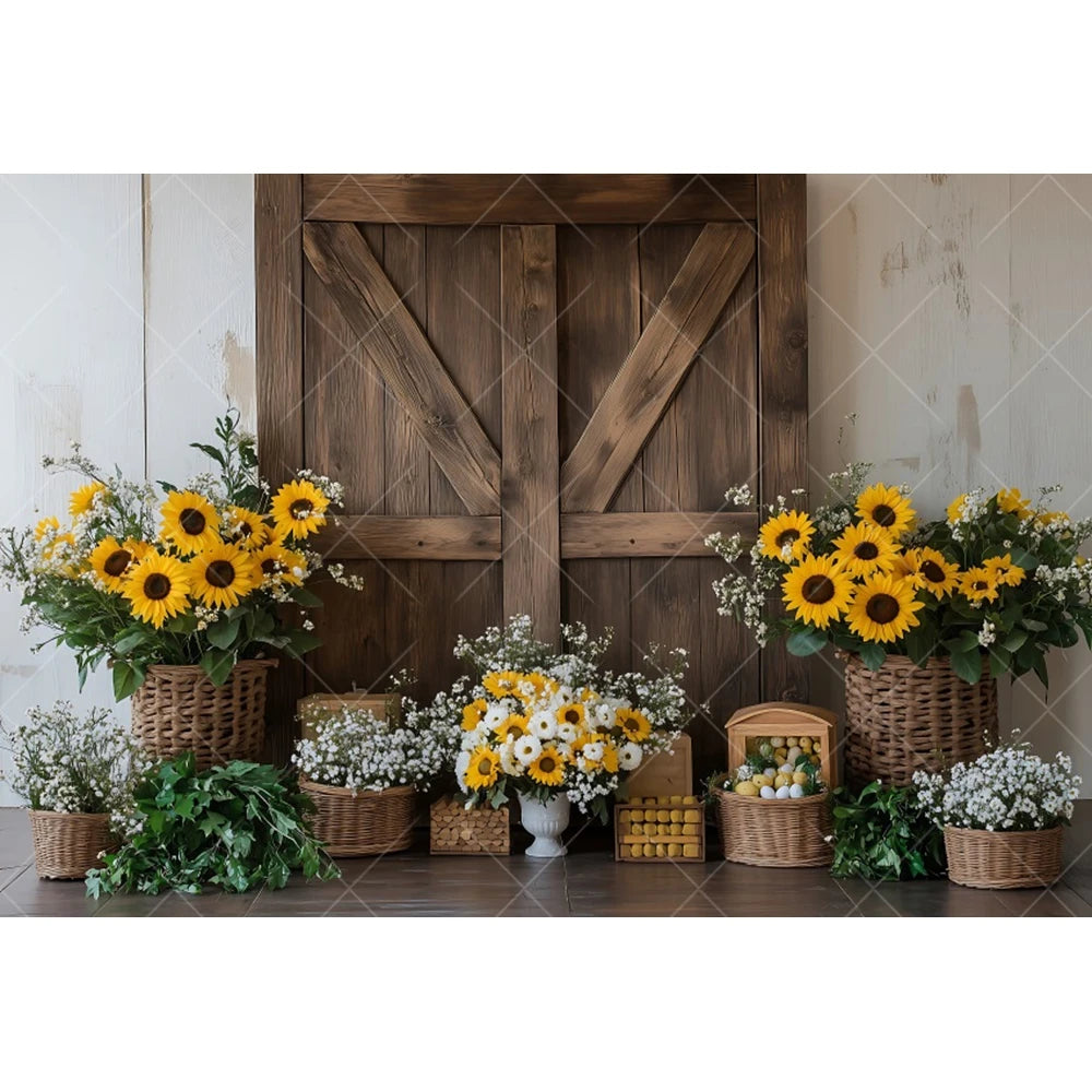Fondo fotográfico de girasoles de granja, fiesta de cumpleaños de niños, fiesta de pastel, ducha de bebé, telón de fondo de retrato, estudio fotográfico