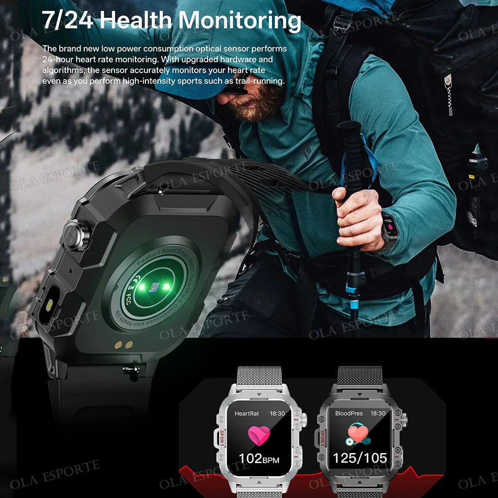 Militar Reloj Inteligente para Hombre, GPS, Linterna, Llamadas Bluetooth, Pantalla AMOLED de 2.01", 5 ATM Sumergible, Reloj Deportivo Inteligente