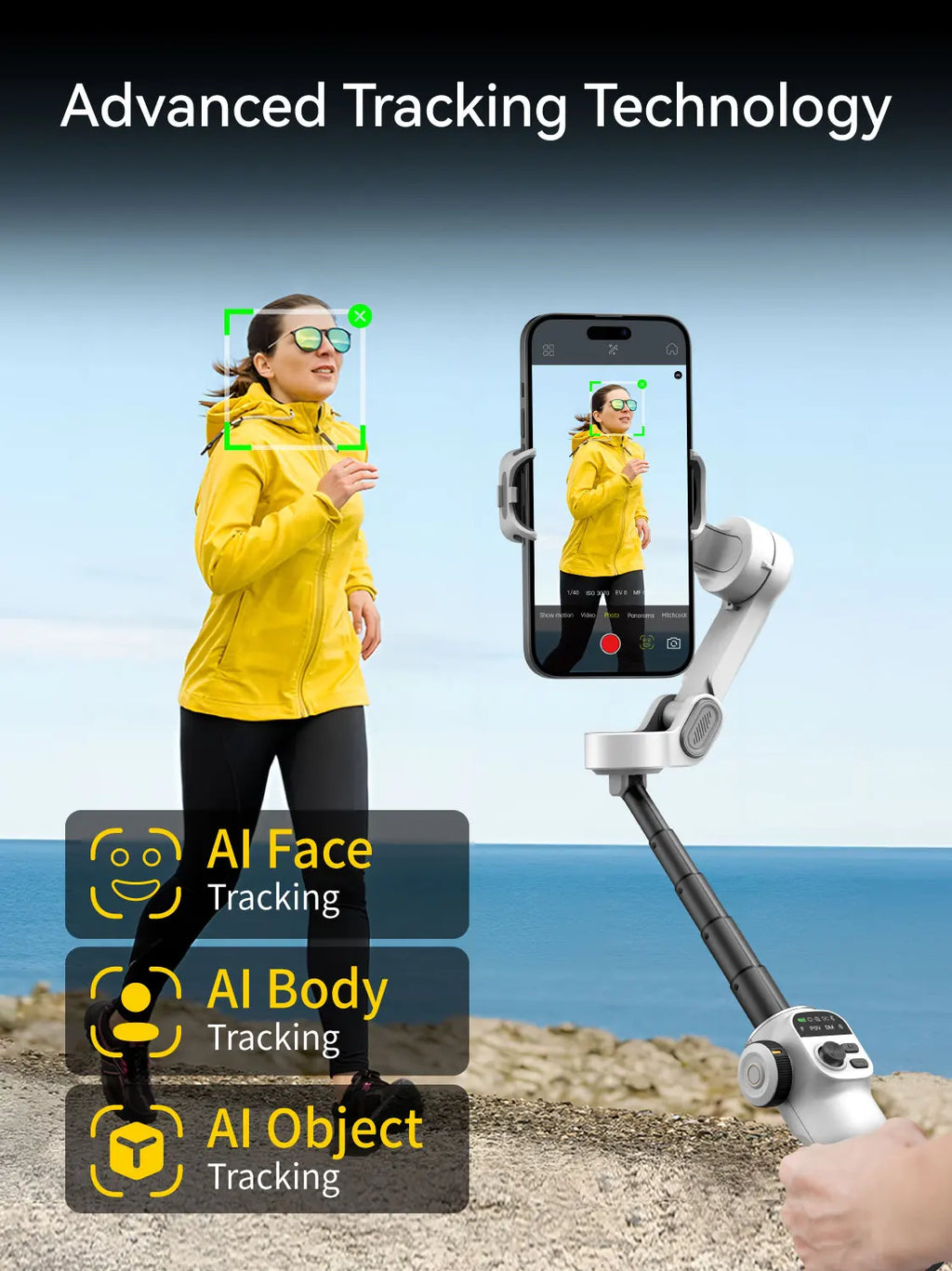 AOCHUAN Smart X2 Handheld Gimbal 3 Axis Stabilizer Built-in 20cm Extension Rod LED Display Phone Holder For iPhone Smartphone