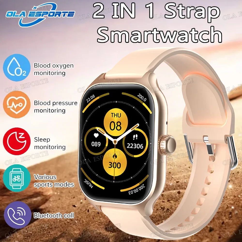 New Double Strap Smart Watch 1.75" AMOLED Screen Voice Assistant Bluetooth Call Men Women Smartwatch Heart Rate Sleep Monitoring