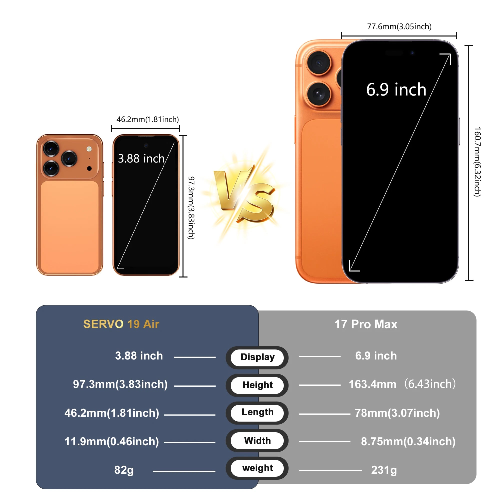 SERVO 19Air mini Android Smartphone 4G LTE 3.88" HD Display Dua SIM Card 2000mAh 6GB+128GB Small Mobile Phone GPS OTG Play Store