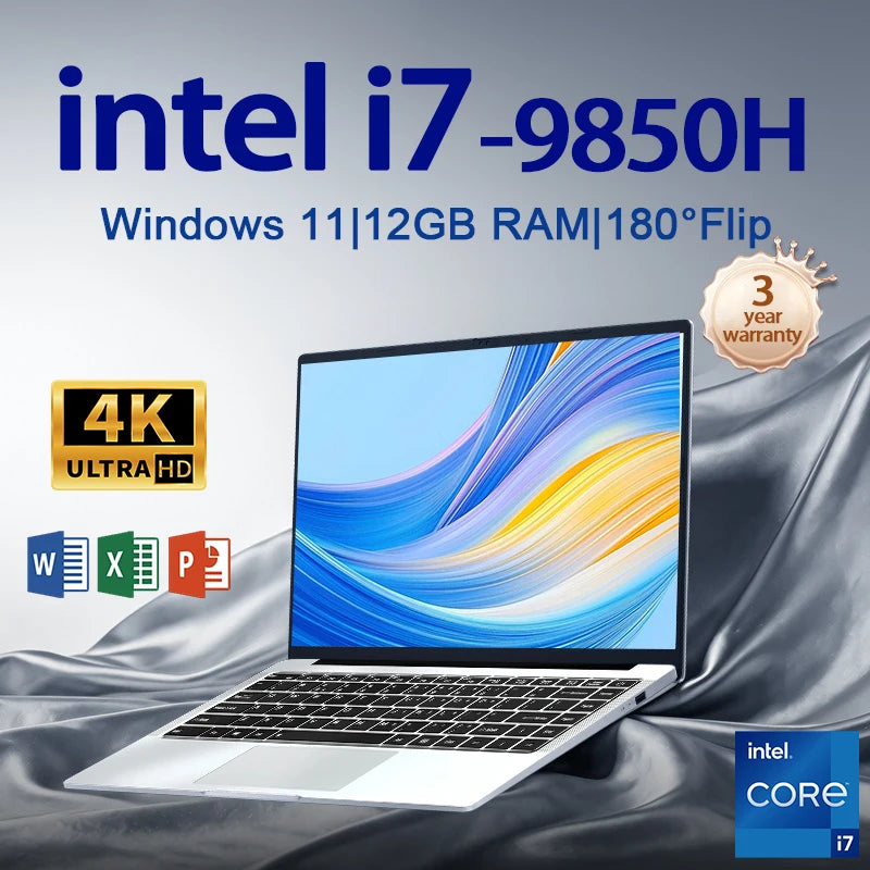 NUEVO Portátil de 14,1 pulgadas 12GB 2TB Intel Core i7 9850H Windows 11 Ordenador de Juegos PC Gamer portátil de oficina 1920*1080 HD 4K