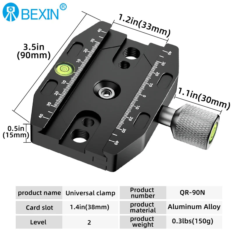 BEXIN Aluminium 50mm/70mm/90mm/110mm Quick Release Clamp Tripod Ball Head Mount Clamp for Arca-Swiss Standard Camera Monopod