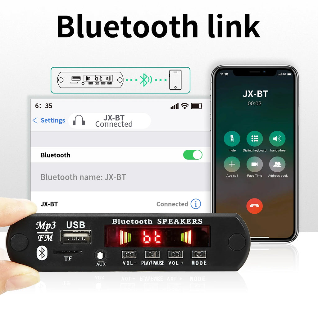 2*25W Amplifier MP3 Player Decoder Board 18V Bluetooth 5.0 50W Amplifier Car FM Radio Module Support TF USB AUX