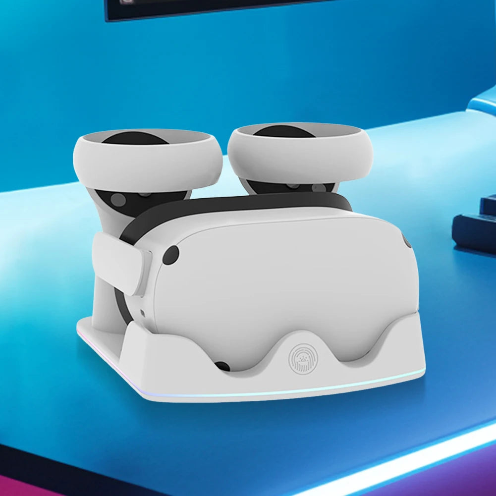 Charging Dock for Meta Quest 3S VR Charging Station W/ RGB Light Charging Stand Headset Display Stand and Controller Mount