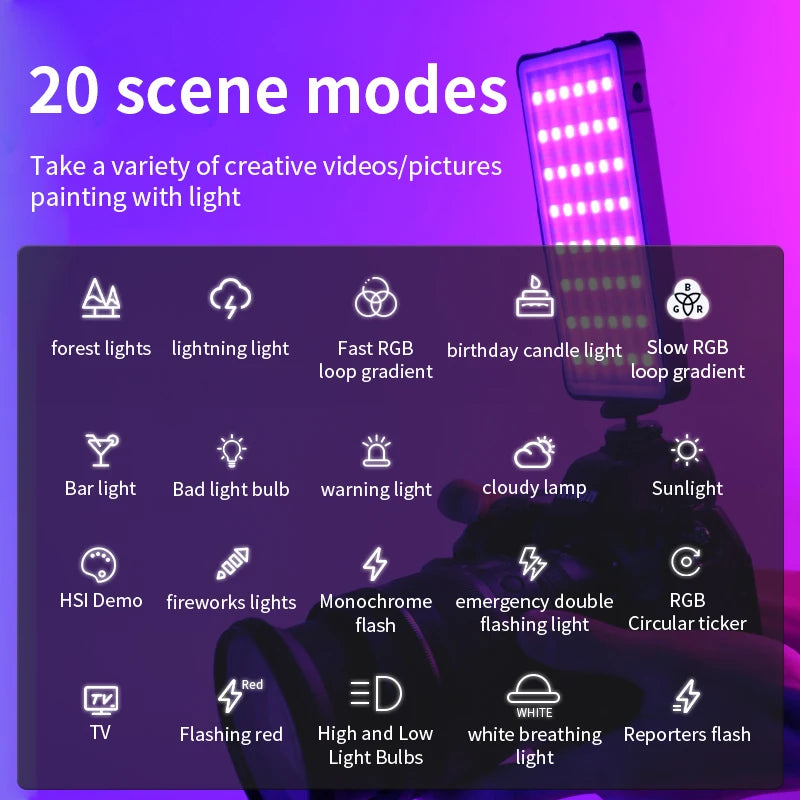 RGB Video Light 10W Portable Pocket On-Camera Fill Lamp Bi-Color Build in 4000mAh Battery for TK YB Vlog Outside Video Shoot