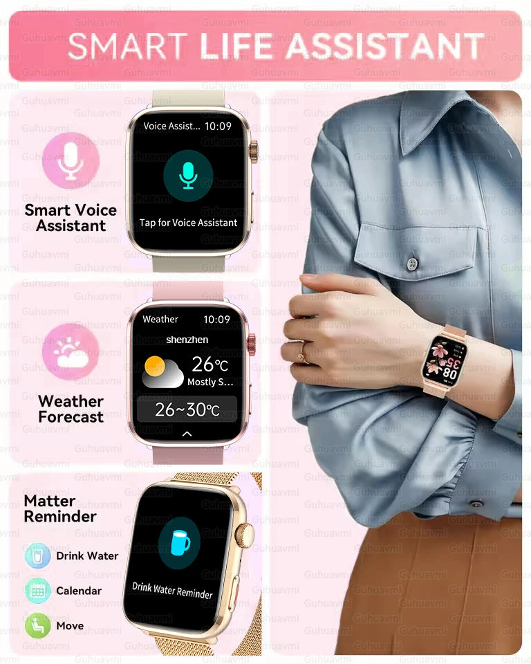 2025 New NFC Smart Watch Women AMOLED HD Screen IP68 Waterproof Blood Oxygen Heart Rate BT Call Smartwatch Watch