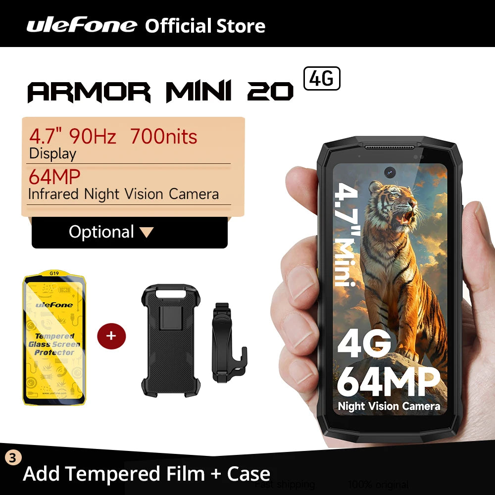 Ulefone Armor Mini 20 4G 4.7" Rugged Phone 64MP Night Camera Android 14 Smartphone 6200mAh Mobile phone NFC 16GB+256GB 33W G99