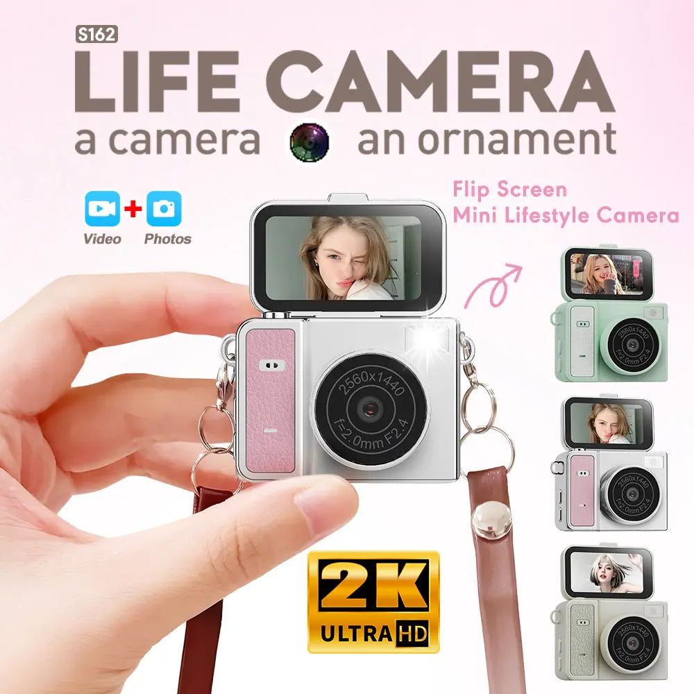 S162 Thumb Keychain Camera 1.47-inch Flip Screen Mini Action Camera Retro Style 2K Very Small Camcorder Video Recorder 2026 NEW