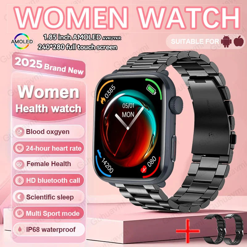 2025 New NFC Smart Watch Women AMOLED HD Screen IP68 Waterproof Blood Oxygen Heart Rate BT Call Smartwatch Watch
