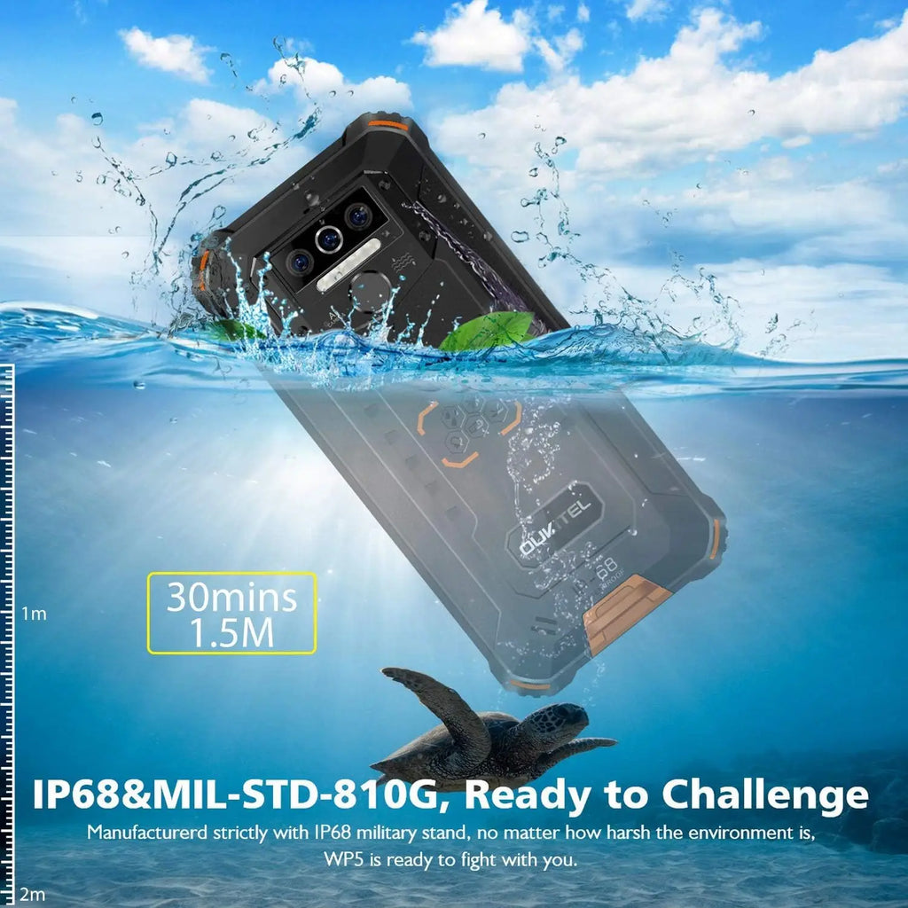 OUKITEL WP5 Pro Rugged SmartPhone, 4GB +64GB Cellphone, 8000mAh Android Mobilephone IP68 Waterproof 5.5" HD+ Triple Camera