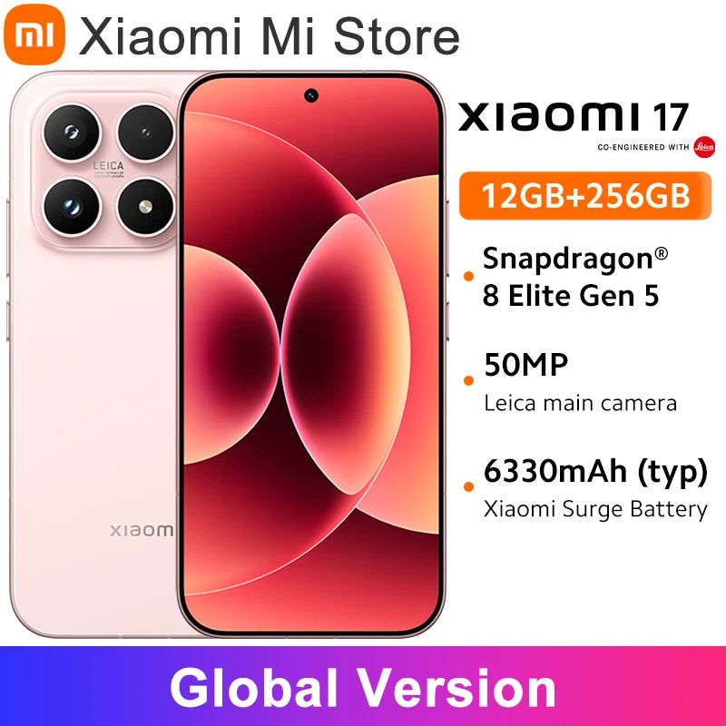 Global Version Xiaomi 17 Smartphone Snapdragon® 8 Elite Gen 5 Mobile Platform NFC 6.3" Xiaomi HyperOS 3 Up to 300Hz 6300mAh 50MP