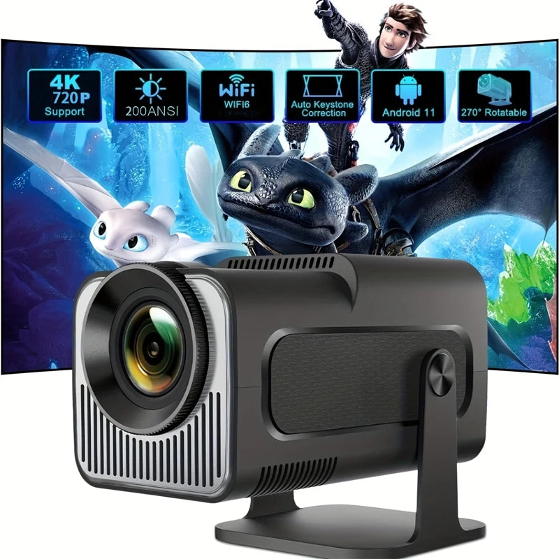 HY320Mini 4K Smart Video Projector,720P HD, 200ANSI Brightness,for Android 11.0,180° Rotatable for Home Theater and Outdoor Use
