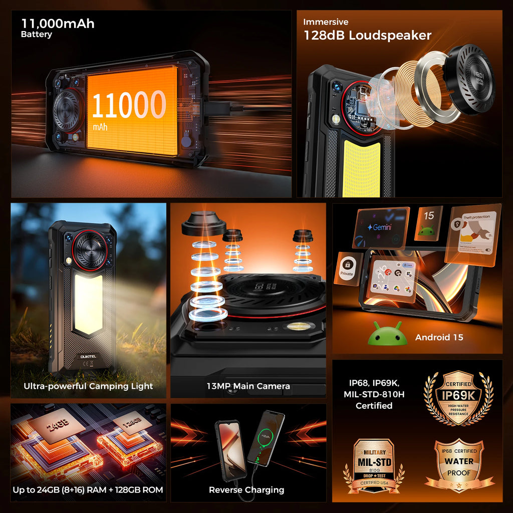 【World premiere】OUKITEL WP53 Rugged Phone, 24GB+128GB, 11000mAh, Android15, Smartphone, 6.52", NFC, Cell Phone, 13MP Camera