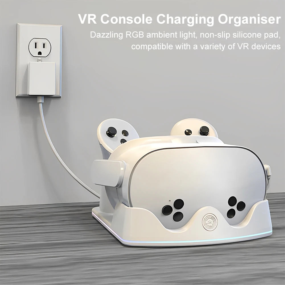 Charging Dock for Meta Quest 3S VR Charging Station W/ RGB Light Charging Stand Headset Display Stand and Controller Mount