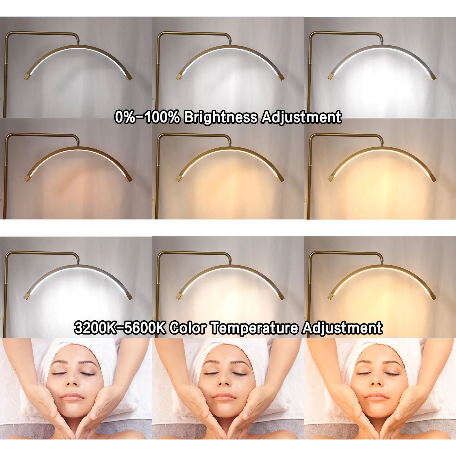 Lámpara de fotografía dorada Fosoto con forma de media luna LED, luz de video LED para pestañas con pedrería para belleza, extensiones de pestañas, tatuajes y maquillaje