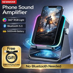 Magnetic Induction Speaker Phone Stand Wireless Bluetooth Phone Holder Amplifier Portable Desk Speaker RGB Light 5000mAh Battery