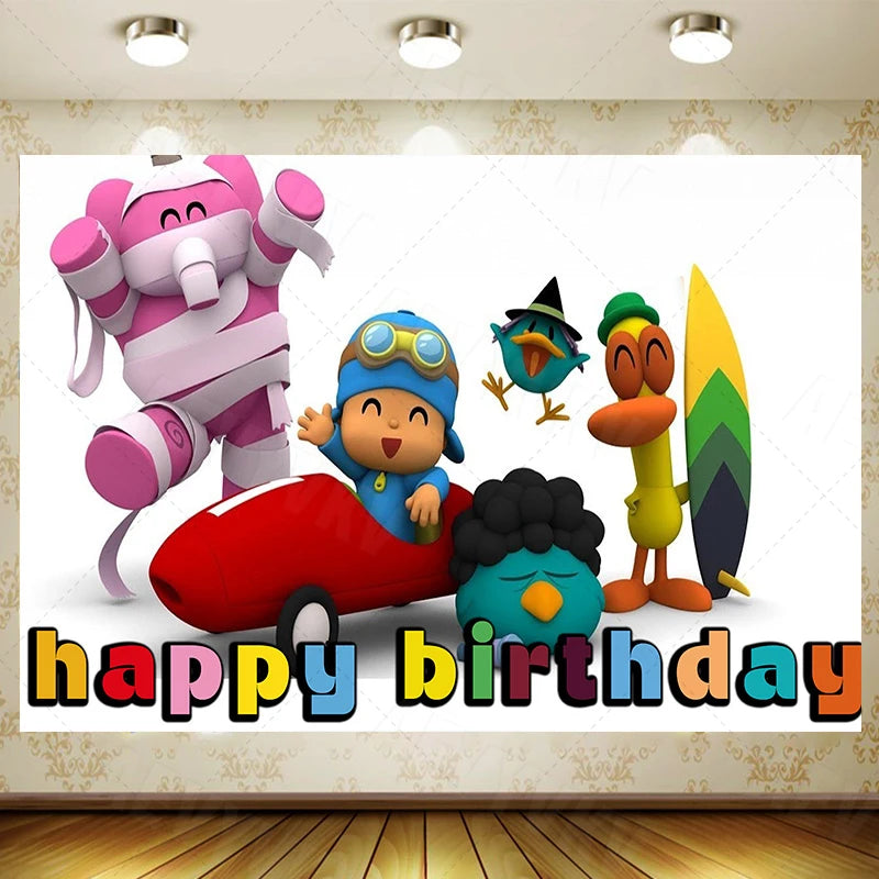 Pocoyoed Birthday Party Backdrop Photo Booth Background Kids Children's Baby Shower Decoration Supplies Custom Photography Props