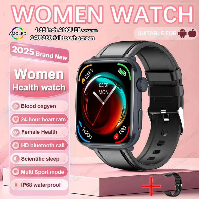 2025 New NFC Smart Watch Women AMOLED HD Screen IP68 Waterproof Blood Oxygen Heart Rate BT Call Smartwatch Watch