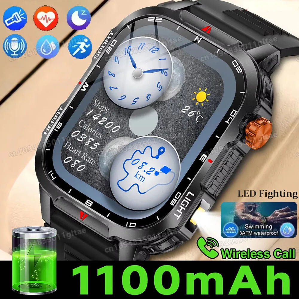 Militar Reloj Inteligente para Hombre, GPS, Linterna, Llamadas Bluetooth, Pantalla AMOLED de 2.01", 5 ATM Sumergible, Reloj Deportivo Inteligente