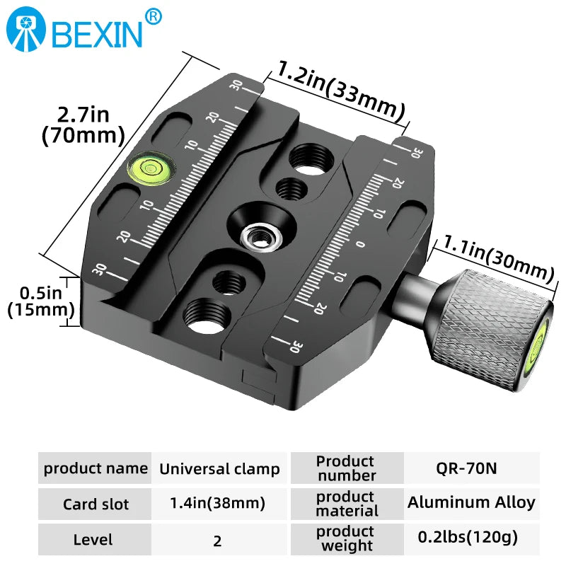 BEXIN Aluminium 50mm/70mm/90mm/110mm Quick Release Clamp Tripod Ball Head Mount Clamp for Arca-Swiss Standard Camera Monopod