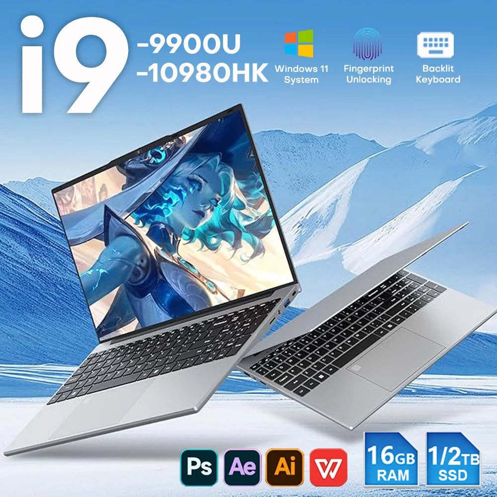 Intel i9 Laptop Computer Windows 11 Fingerprint UnIock Notebook Pc Intel i9 10980HK/9900U 16GB RAM 1TB SSD Office Gaming Laptop