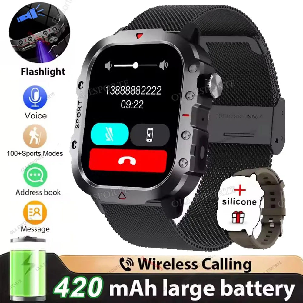 Militar Reloj Inteligente para Hombre, GPS, Linterna, Llamadas Bluetooth, Pantalla AMOLED de 2.01", 5 ATM Sumergible, Reloj Deportivo Inteligente
