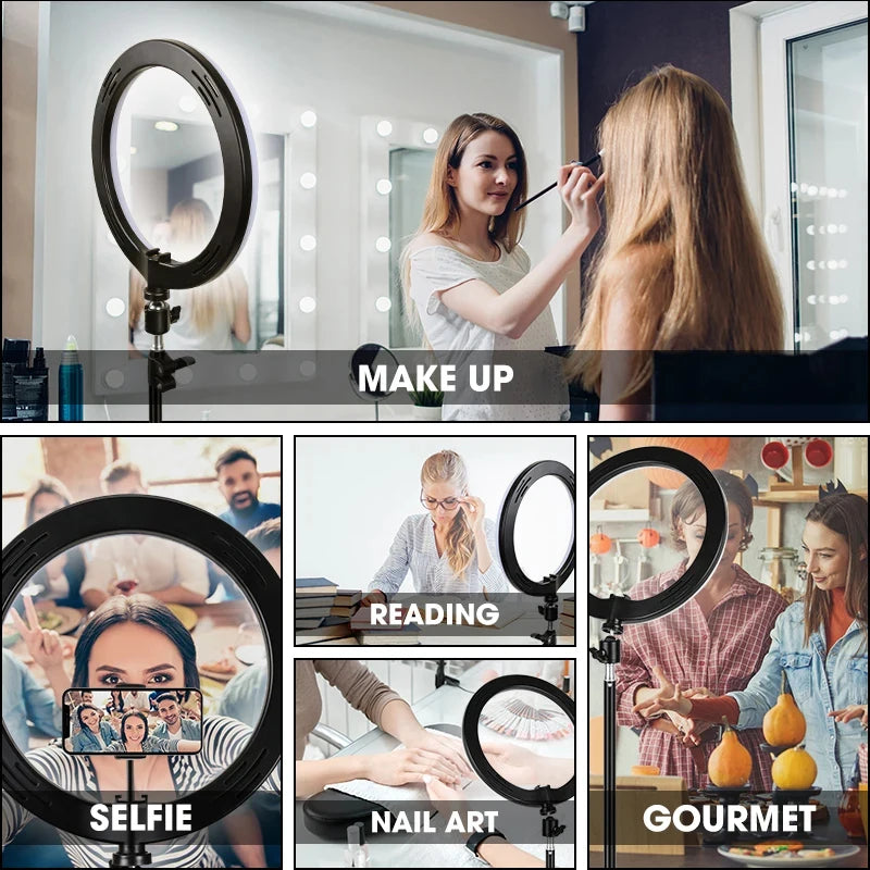 26cm LED Selfie Ring Light Dimmable Led Photography RingLight With Tripod & Phone Stand for Youtube Video Live Makeup Fill Lamps