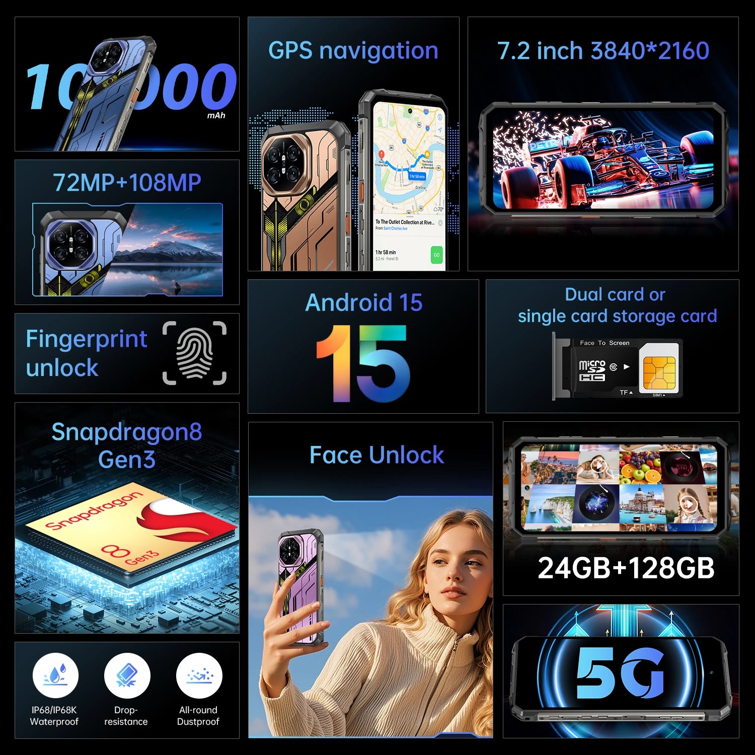 [World First] IVMI S26 Rugged Phone 10000mAh 24GB+512GB RAM 7.2" HD+Screen Android 15 108MP Main Camera Durable NFC Smartphone