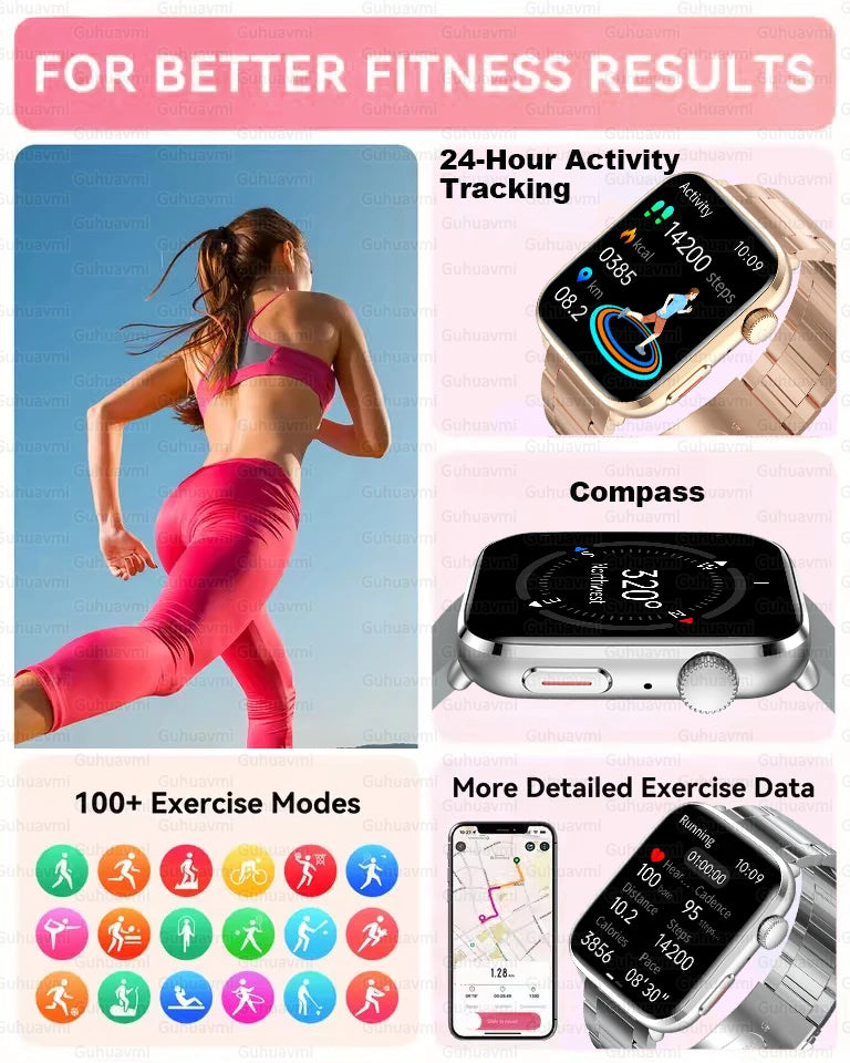 2025 New NFC Smart Watch Women AMOLED HD Screen IP68 Waterproof Blood Oxygen Heart Rate BT Call Smartwatch Watch