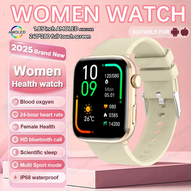 2025 New NFC Smart Watch Women AMOLED HD Screen IP68 Waterproof Blood Oxygen Heart Rate BT Call Smartwatch Watch