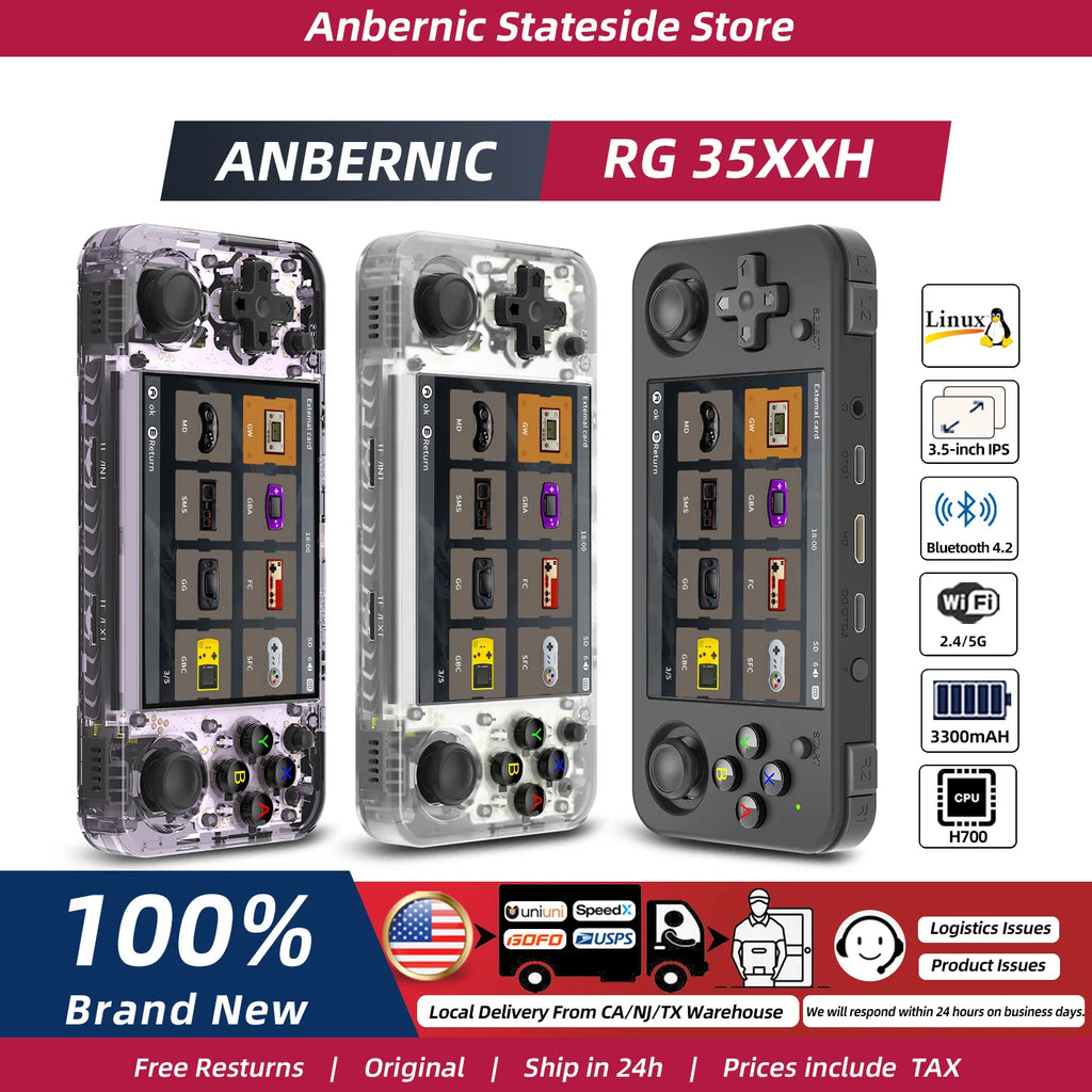 ANBERNIC RG35XX H Handheld Game Console 3.5''IPS Screen HDMI Output Linux System RG35XXH Retro Video Simulator Console Kids Gift