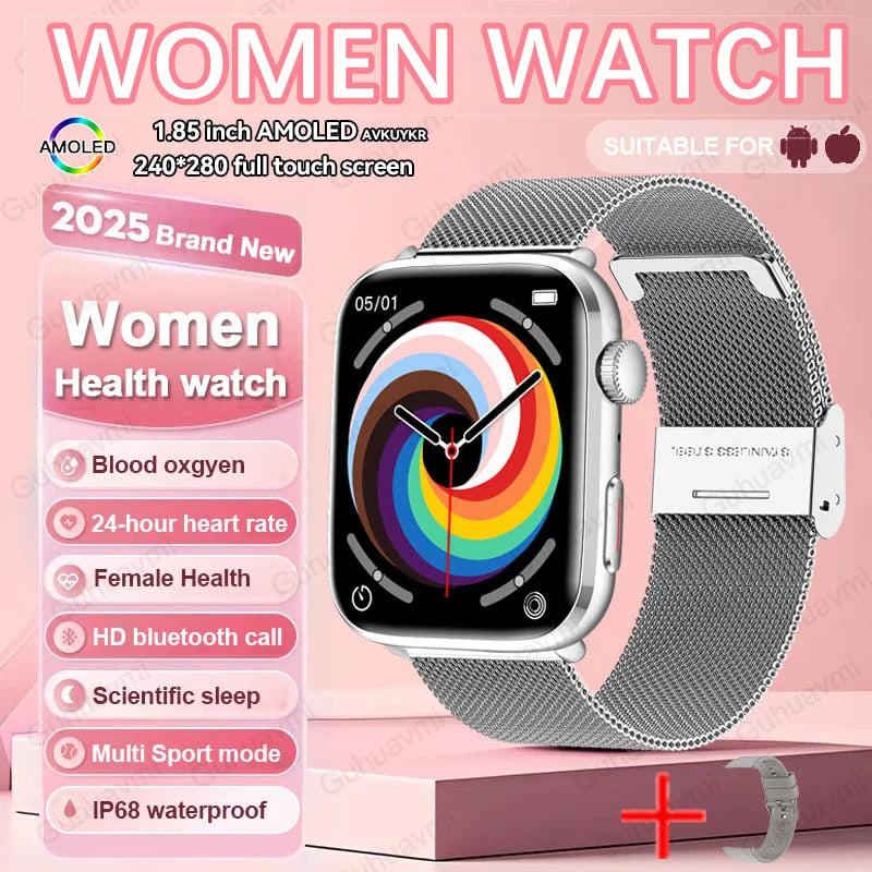 2025 New NFC Smart Watch Women AMOLED HD Screen IP68 Waterproof Blood Oxygen Heart Rate BT Call Smartwatch Watch