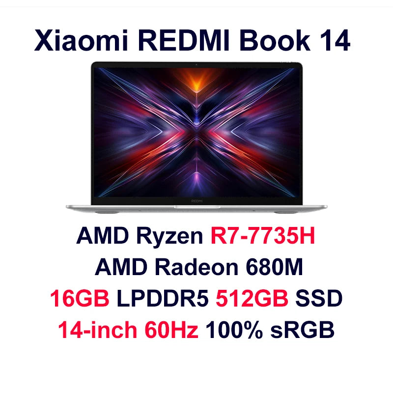 Portátil Xiaomi Redmi Book 14 2025 Ryzen 7-7735H/R5-7535H Radeon 680M/660M RAM 16GB SSD 512GB Pantalla 14 pulgadas 60Hz Ordenador Portátil Delgado