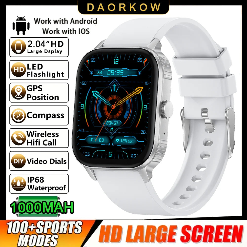 DAORKOW's new large-battery watch, 1000mAh, Bluetooth call, heart rate, blood pressure, and smartwatch for both men and women