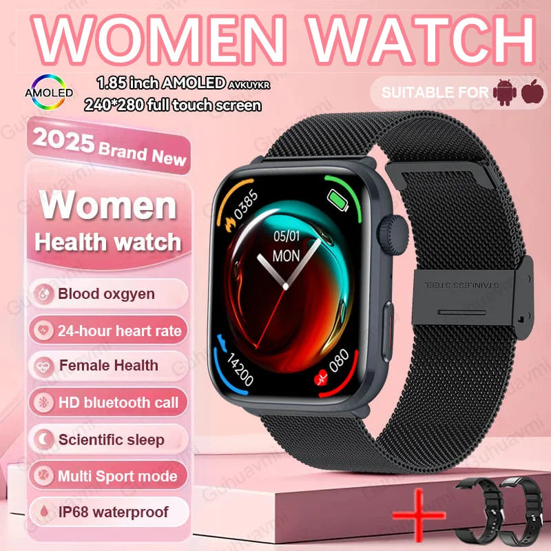 2025 New NFC Smart Watch Women AMOLED HD Screen IP68 Waterproof Blood Oxygen Heart Rate BT Call Smartwatch Watch