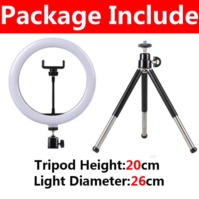 26cm LED Selfie Ring Light Dimmable Led Photography RingLight With Tripod & Phone Stand for Youtube Video Live Makeup Fill Lamps