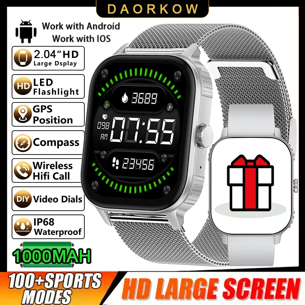 DAORKOW's new large-battery watch, 1000mAh, Bluetooth call, heart rate, blood pressure, and smartwatch for both men and women