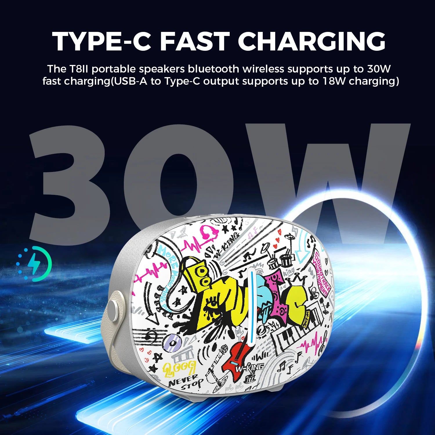 W-KING T8II Portable Bluetooth Speakers Wireless Outdoor Boombox, Heavy Bass/Crystal Sound,2 Subwoofers,Fast Charging,BT5.4