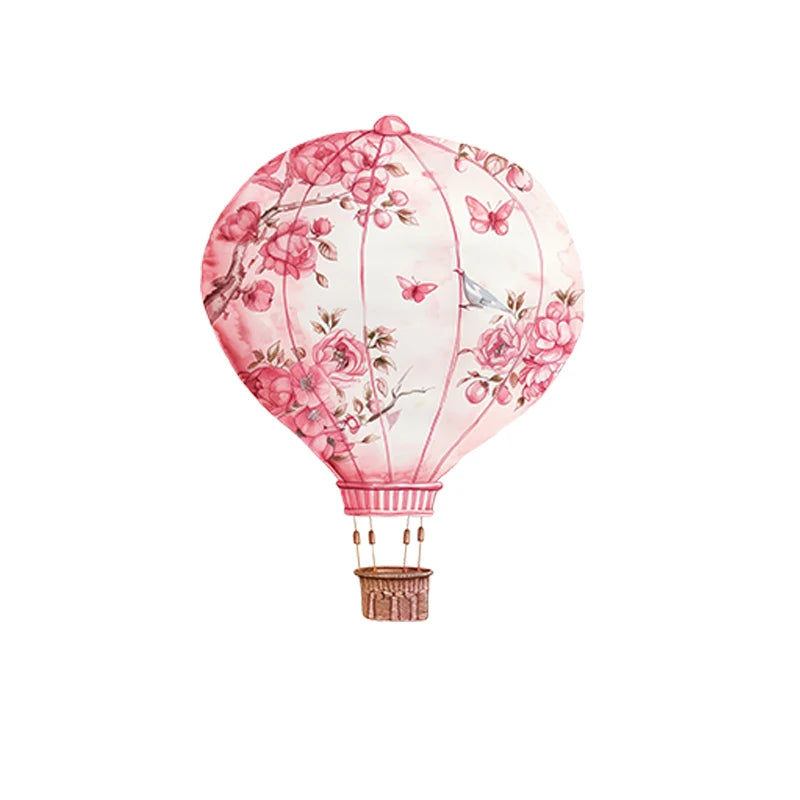 Decoración de telón de fondo para fiesta de cumpleaños con recortes de ositos de peluche de tablero KT para baby shower, rosa Toile De Jouy, globos aerostáticos, cartón, floral rosa