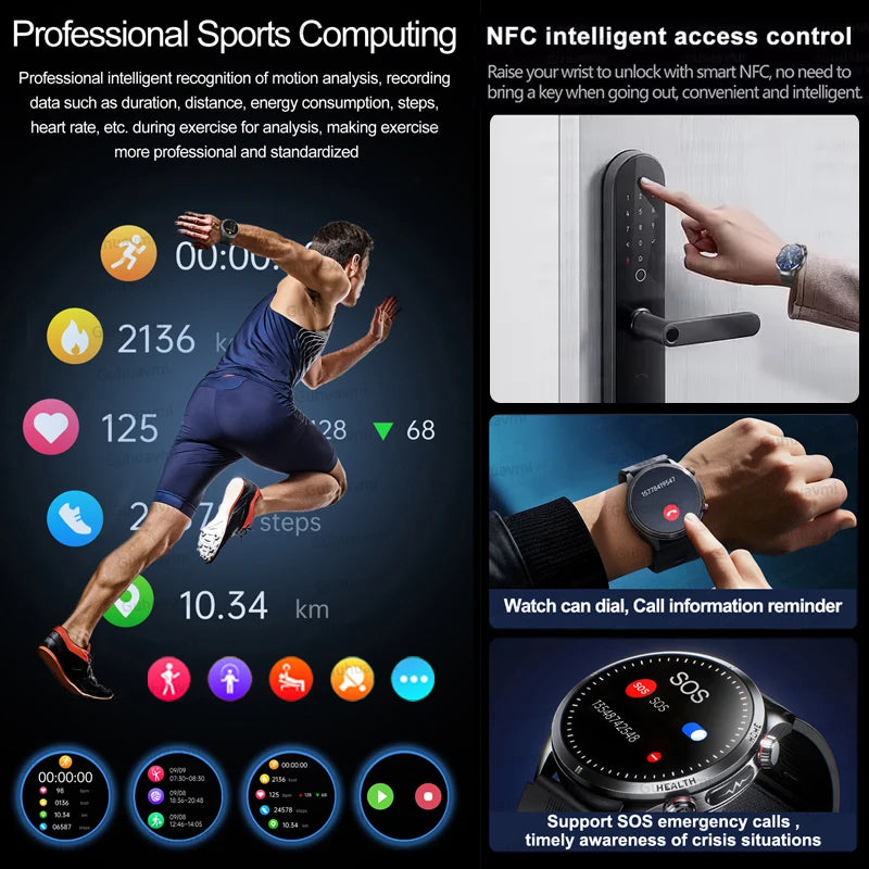 2026 New AI diagnosis Air Pump Smart Watches Accurate Measure Blood Pressure Uric Acid ECG Call NFC Health Airbag Smartwatch Men