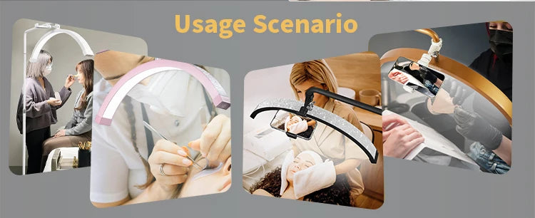 Lámpara de fotografía dorada Fosoto con forma de media luna LED, luz de video LED para pestañas con pedrería para belleza, extensiones de pestañas, tatuajes y maquillaje