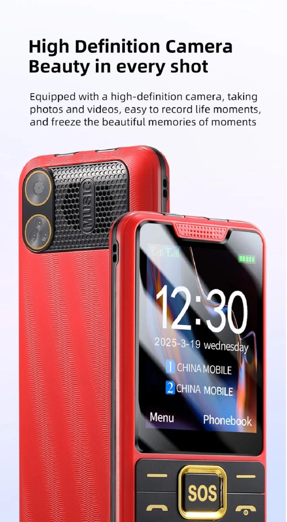 GSM 2G Unlocked Slim Large Push-Button Phone For Elderly SOS Key Two Sim Dual Torch Loud Voice Speed dial Cheap Senior Cellphone