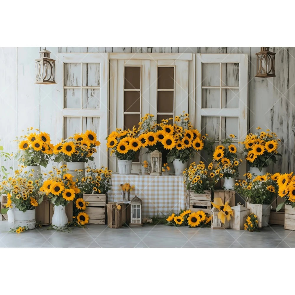 Fondo fotográfico de girasoles de granja, fiesta de cumpleaños de niños, fiesta de pastel, ducha de bebé, telón de fondo de retrato, estudio fotográfico