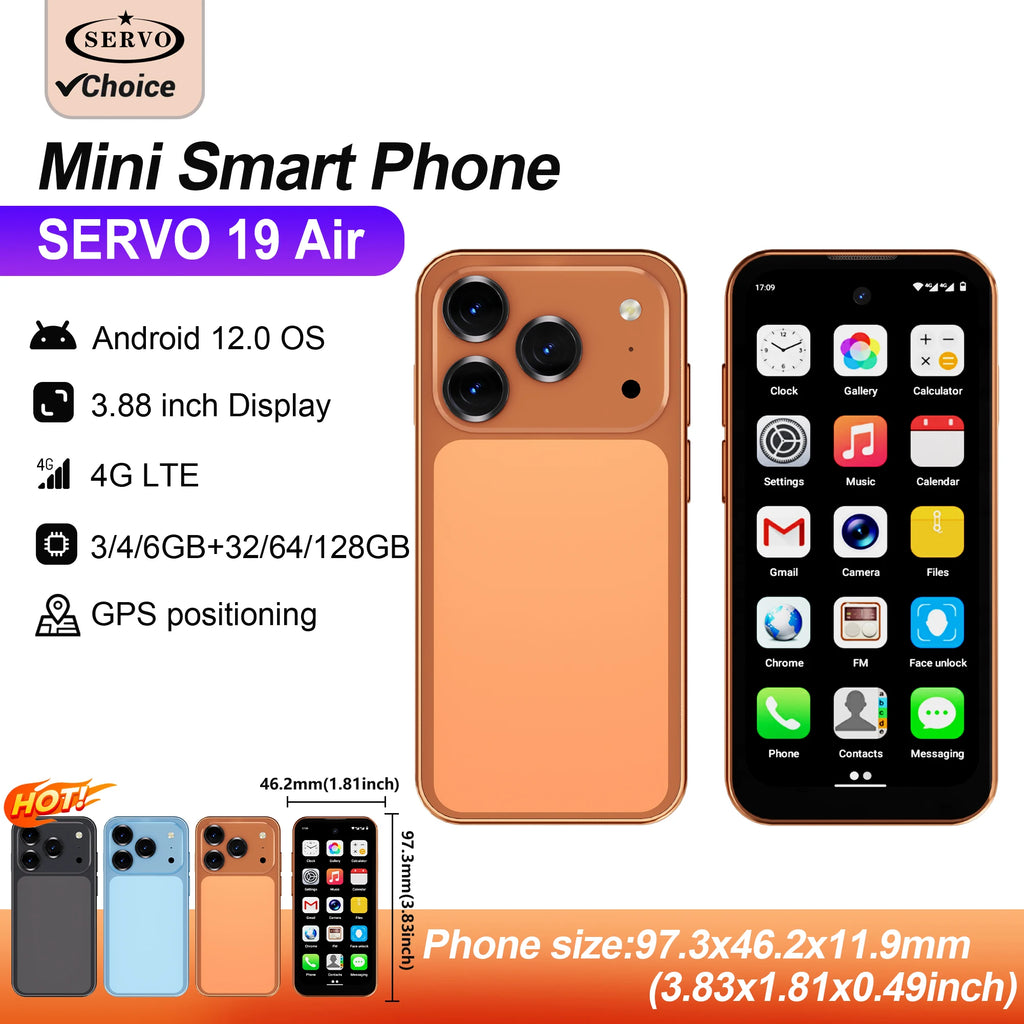 SERVO 19Air mini Android Smartphone 4G LTE 3.88" HD Display Dua SIM Card 2000mAh 6GB+128GB Small Mobile Phone GPS OTG Play Store
