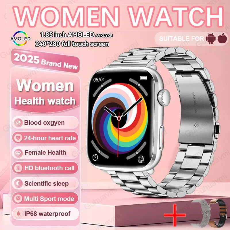 2025 New NFC Smart Watch Women AMOLED HD Screen IP68 Waterproof Blood Oxygen Heart Rate BT Call Smartwatch Watch