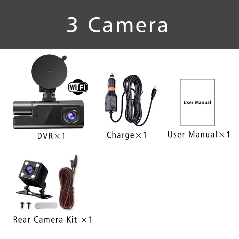 WIFI 3 Camera Car DVR Mini 1080P